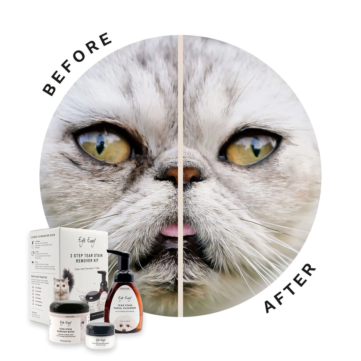 Eye Envy Kit de indepartarea petelor lacrimale in 3 pasi - pisici