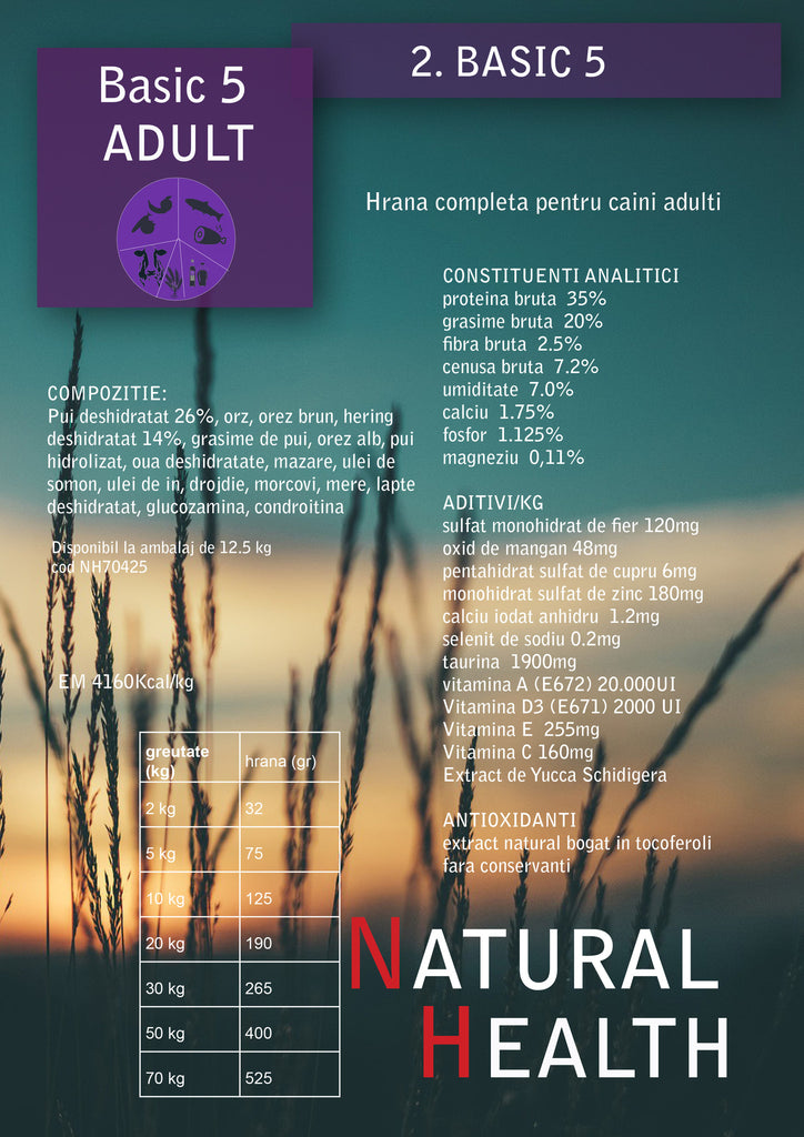 Hrana Premium pentru Caini - Natural Health Basic 5 Adult 12.5kg - Cluj