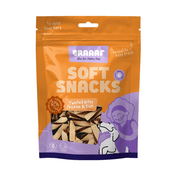 Braaaf Recompense pentru caini Twisted Bites pui&peste 85 g