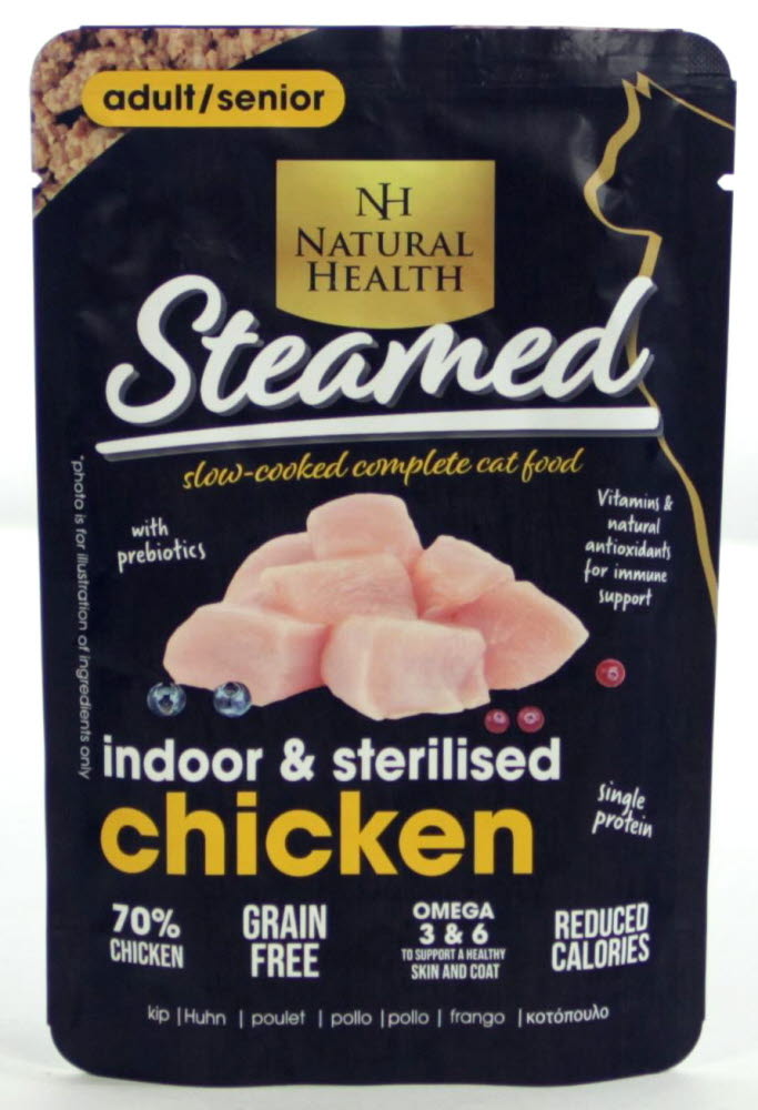 Natural Health  Hrana Umeda Pisici Sterilizate - Pui la Abur