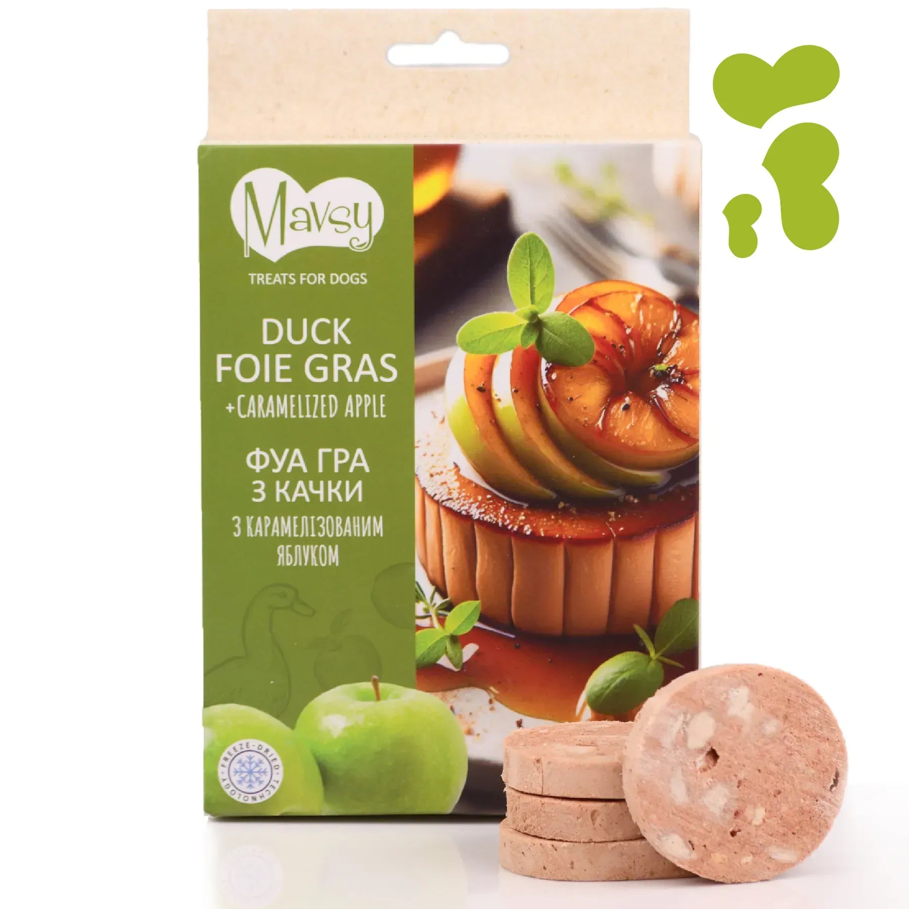 MAVSY Recompense pentru Caini, Foie Gras din Rata cu Mar Caramelizat, 50 g