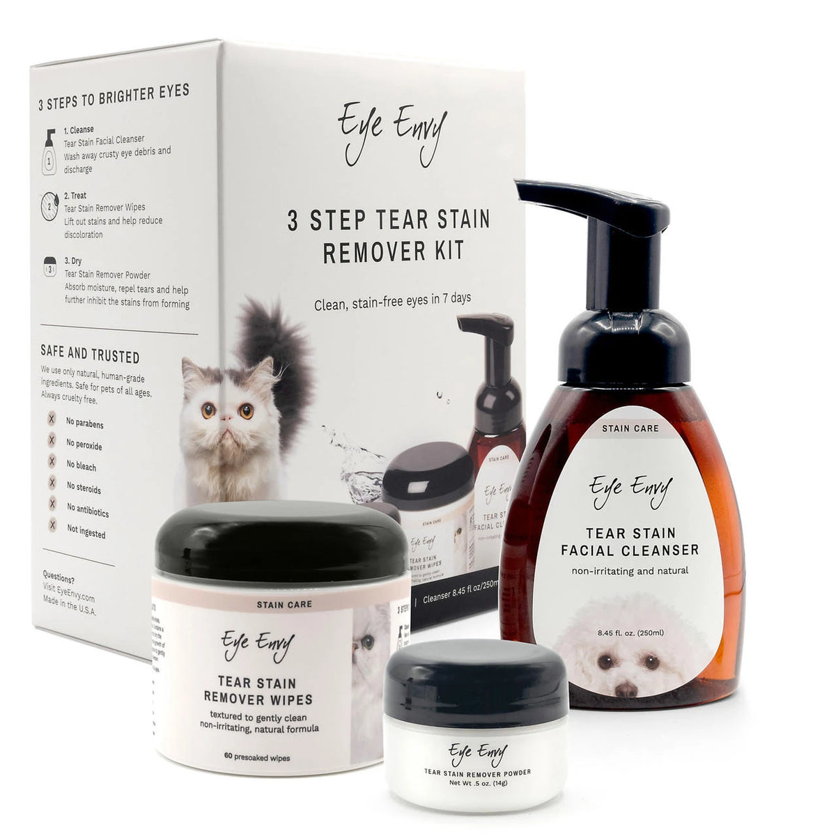 Eye Envy Kit de indepartarea petelor lacrimale in 3 pasi - pisici