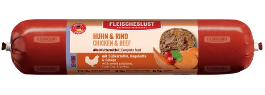 Hrană completă Pui si vita cu cartofi dulci, macese si ginkgo pentru seniori