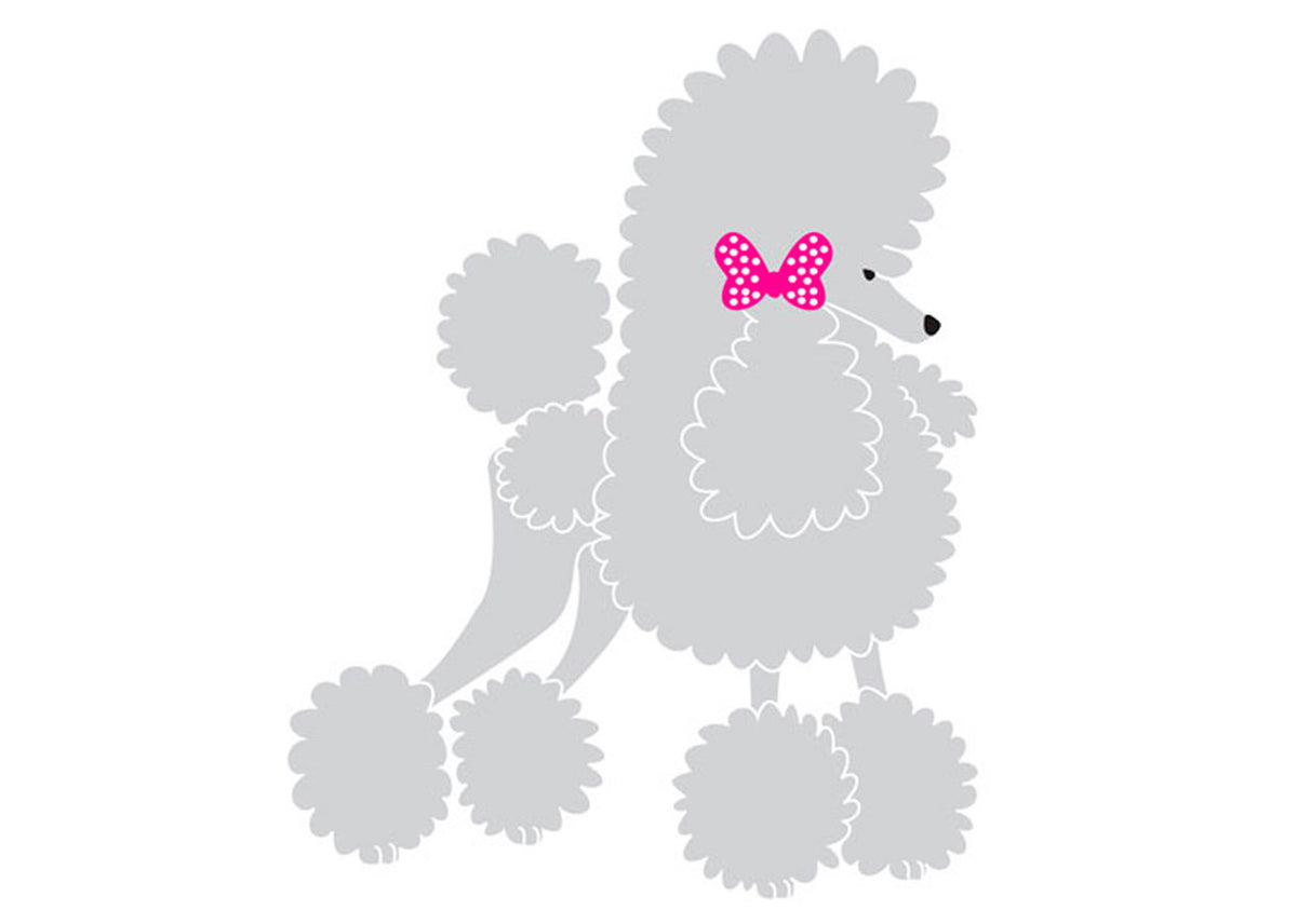Autocolant Poodle cu papion 25 cm Silver Dreapta