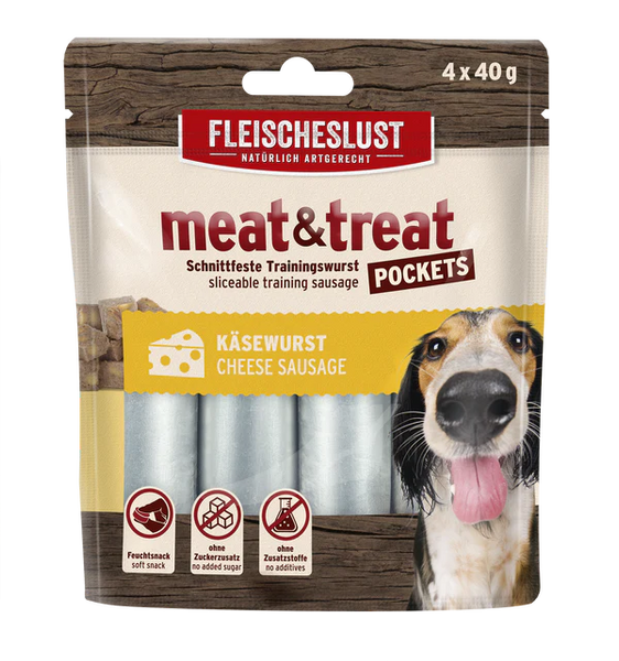 Recompensa Meat&Treat Pockets Carnaciori cu branza 4x40g