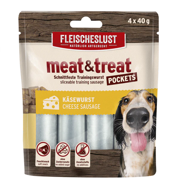 Recompensa Meat&Treat Pockets Carnaciori cu branza 4x40g
