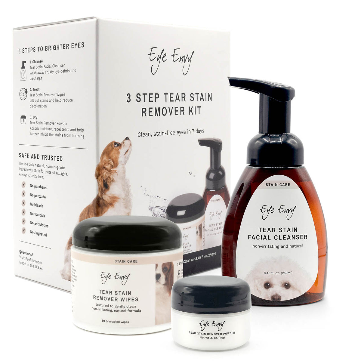 Eye Envy Kit de indepartarea petelor lacrimale in 3 pasi - caini