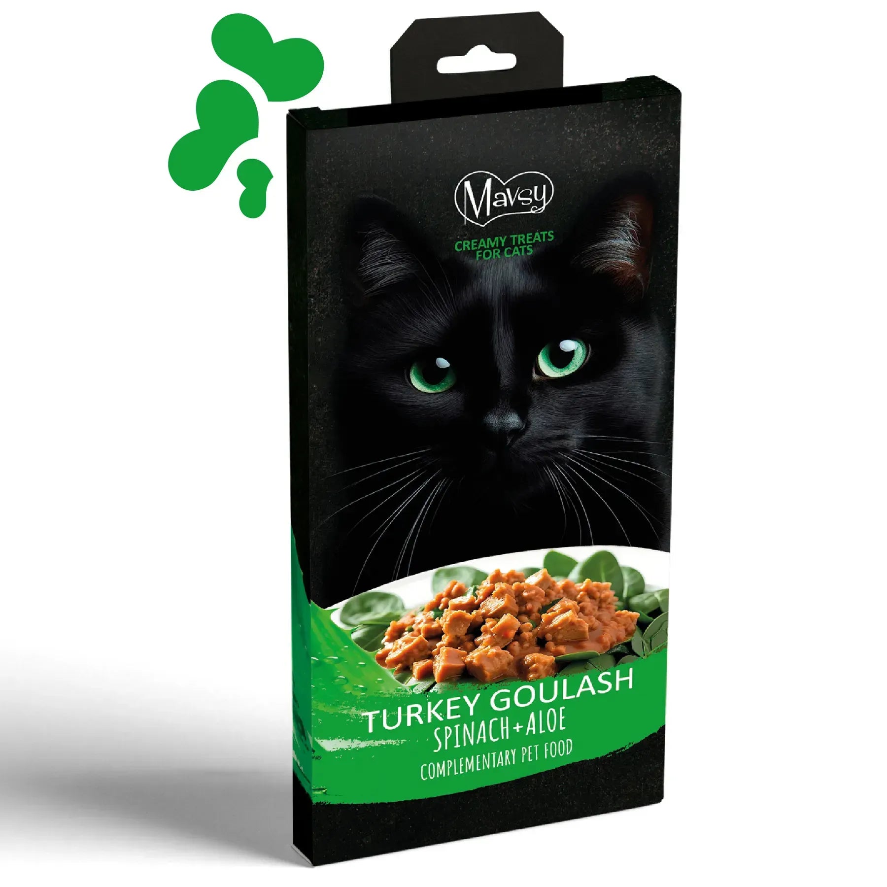 MAVSY Recompensa pentru Pisici, Gulas de Curcan pe Pat de Spanac cu Aloe, (5x15g) 75 g