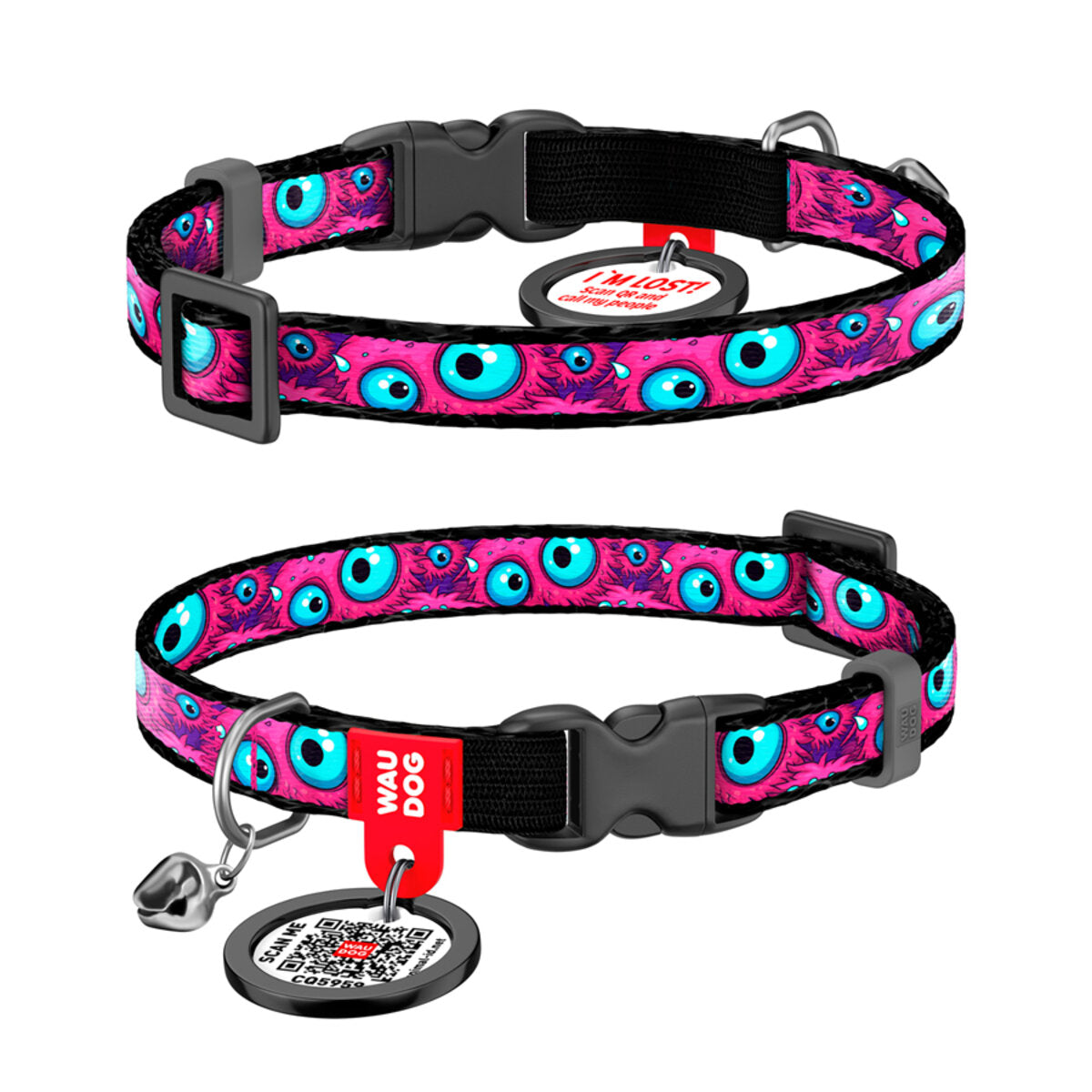 Waudog Zgarda nylon pisici Monster Eye