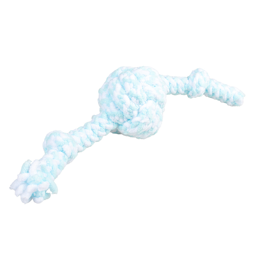 Jucarie sfoara pentru catei 2 noduri albastru/alb 30x7.5x7.5 cm