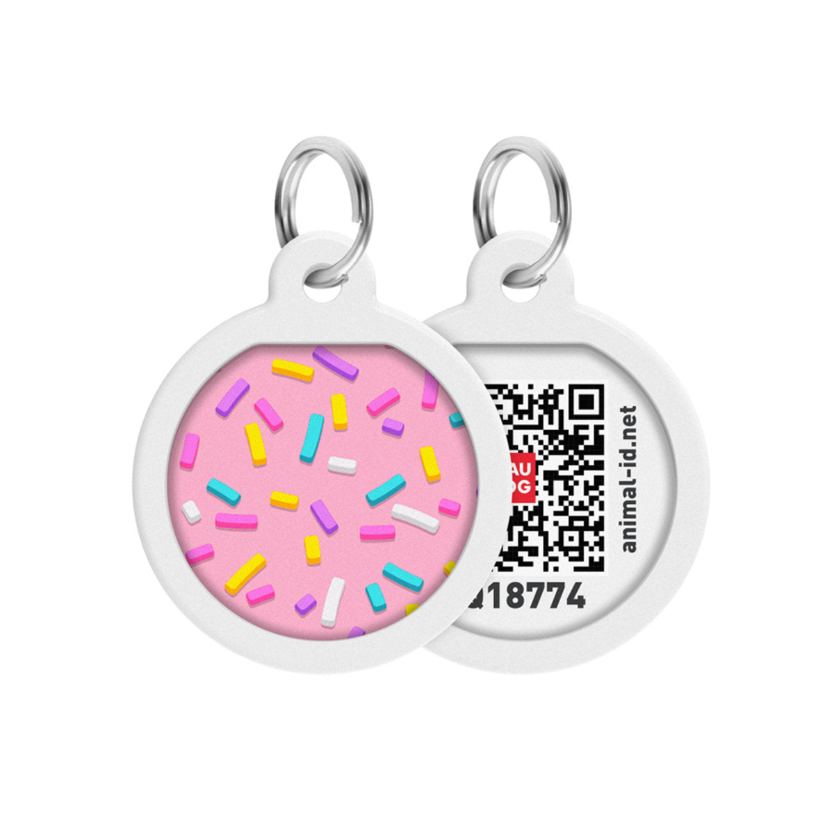 Waudog Medalion metalic cu pasaport QR Marshmallow, rotund, 25mm