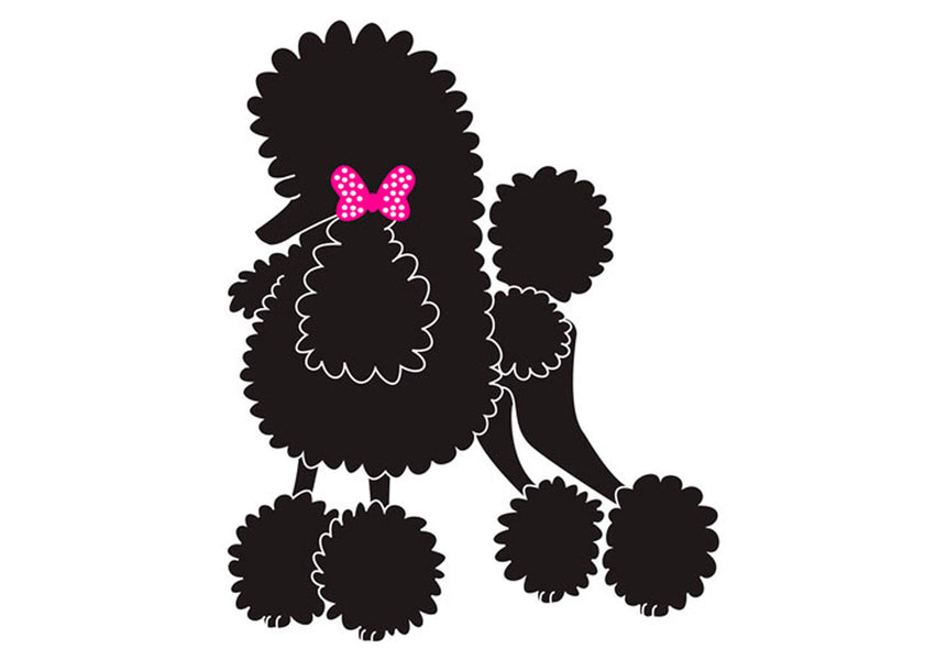 Autocolant Poodle cu papion 10 cm Negru Stanga