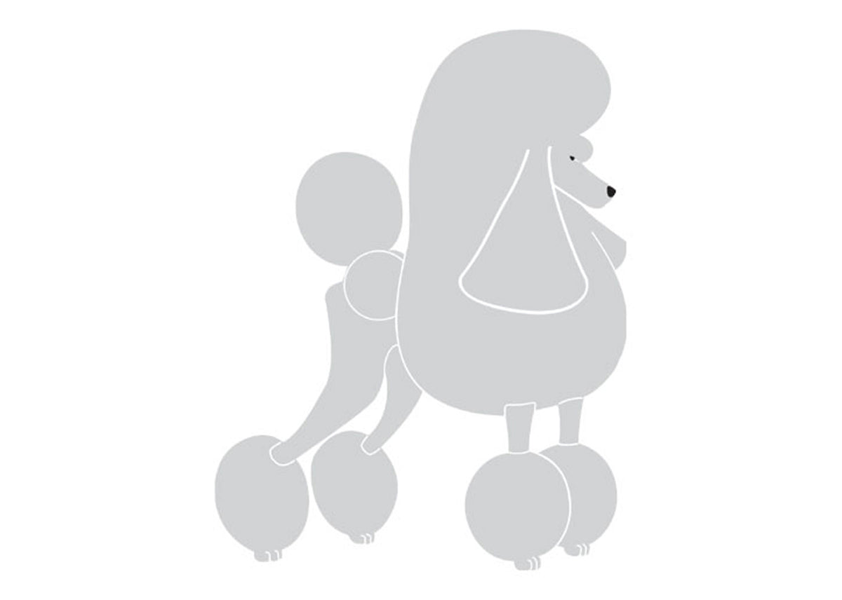 Autocolant Poodle Continental 25 cm Silver Dreapta