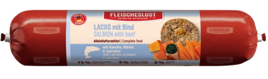 Hrană completă Somon cu vita, morcovi, dovleac si spirulina