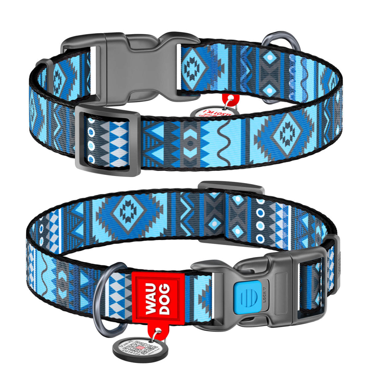 Waudog Zgarda cu QR code Etno Blue