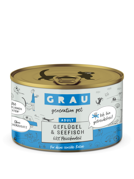 Grau Conserva pentru Pisici cu Carne de Pasare si Peste de Mare 200 g