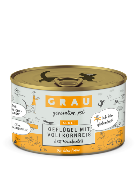 Grau Conserva pentru Pisici cu Carne de Pasare si Orez Brun 200 g