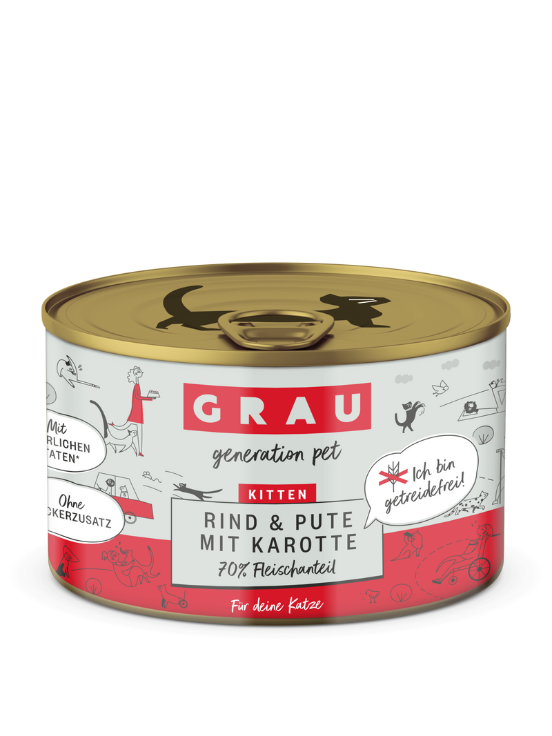 Grau Conserva pentru Pisoi cu Carne de Vita, Curcan si Morcov 200 g