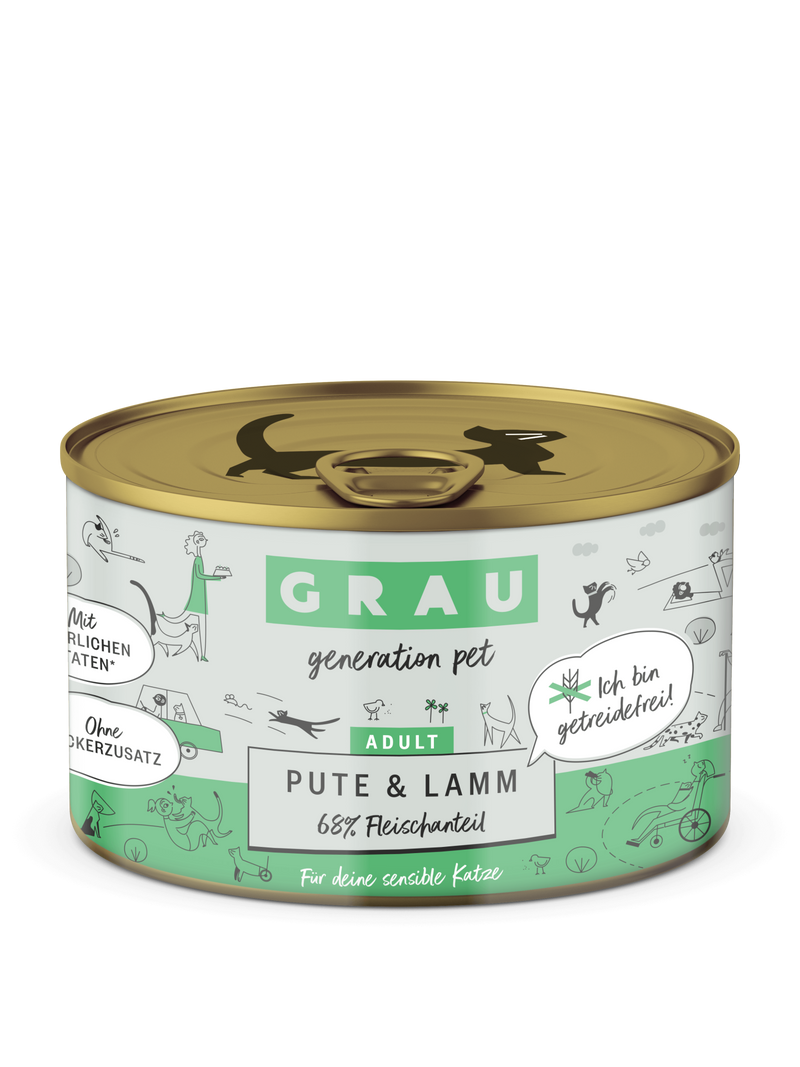 Grau Conserva pentru Pisici cu Carne de Curcan si Miel 200 g