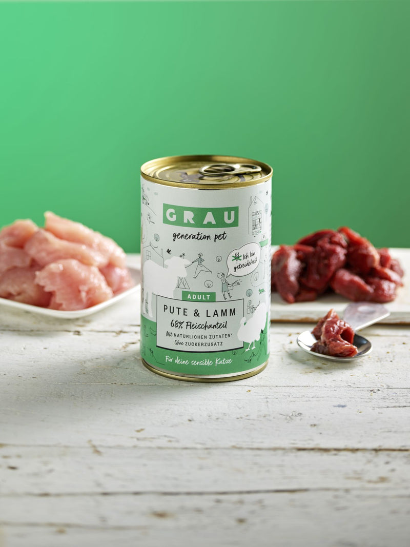 Grau Conserva pentru Pisici cu Carne de Curcan si Miel 200 g