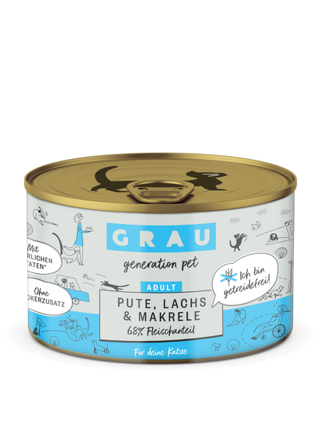 Grau Conserva pentru Pisici cu Carne de Curcan, Somon si Macrou 200 g