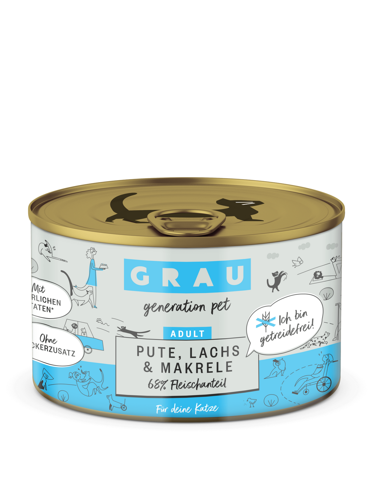 Grau Conserva pentru Pisici cu Carne de Curcan, Somon si Macrou 200 g