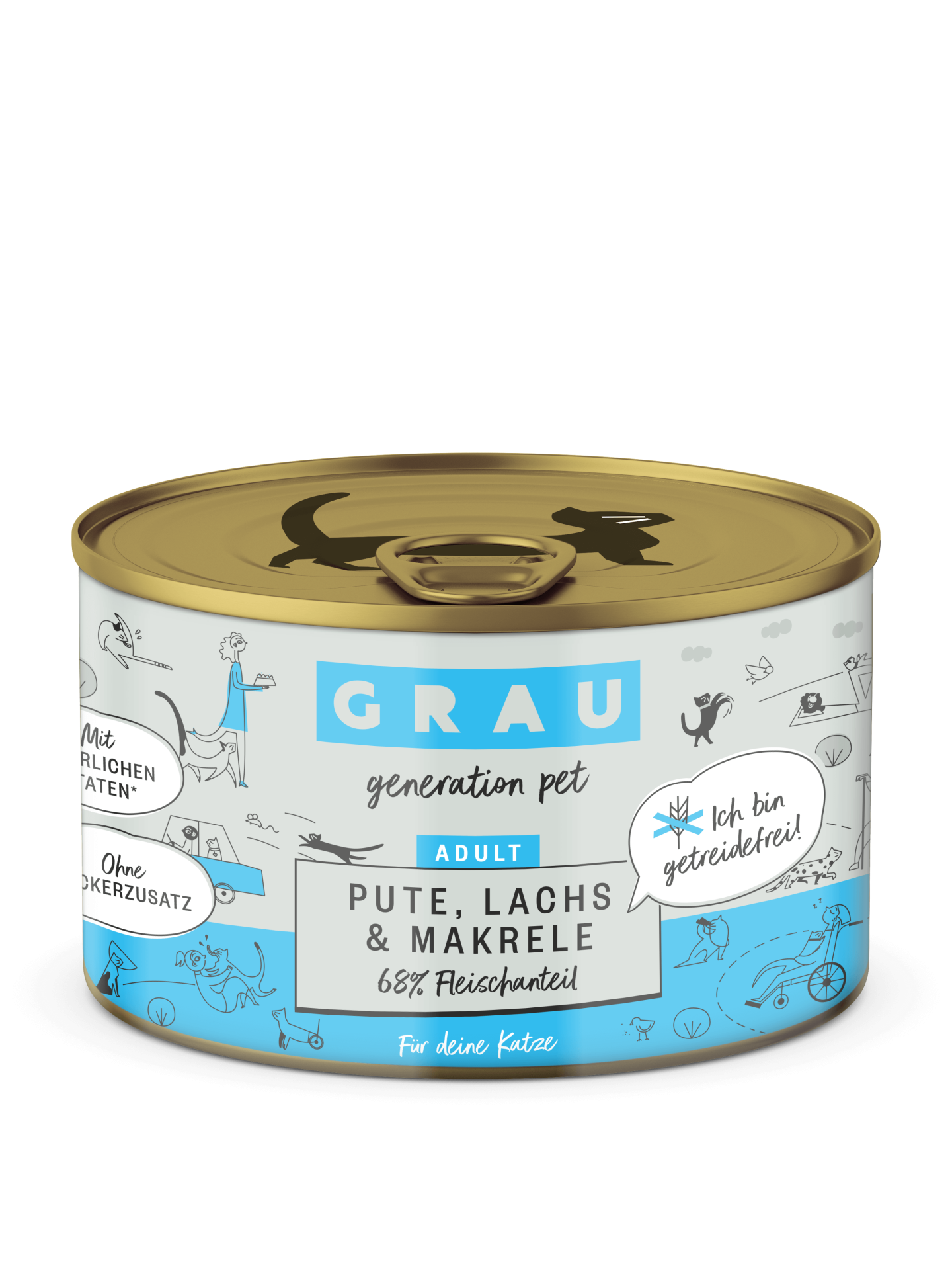 Grau Conserva pentru Pisici cu Carne de Curcan, Somon si Macrou 200 g