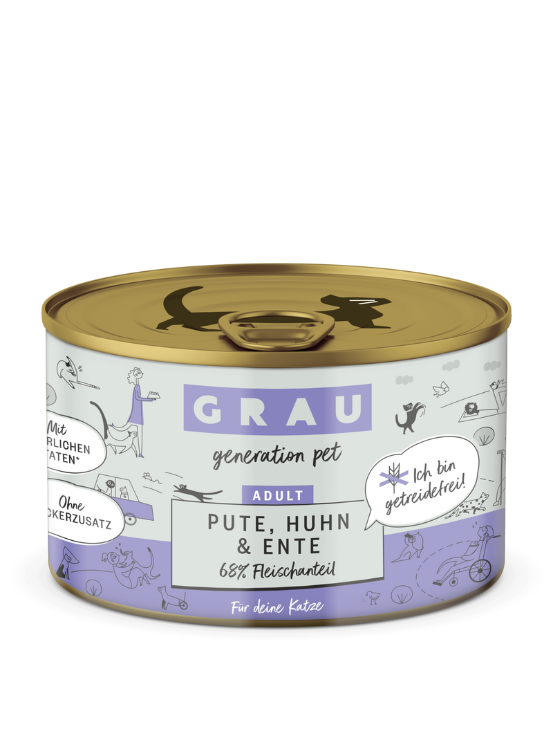 Grau Conserva pentru Pisici cu Carne de Curcan, Pui si Rata 200 g