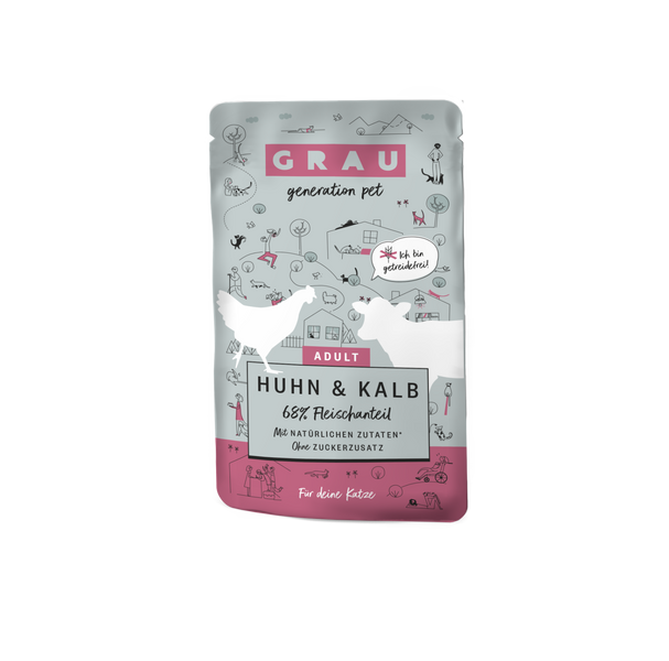 Grau Plic Hrana Umeda Pisica cu Carne de Pui si Vitel 125g