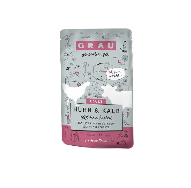 Grau Plic Hrana Umeda Pisica cu Carne de Pui si Vitel 125g