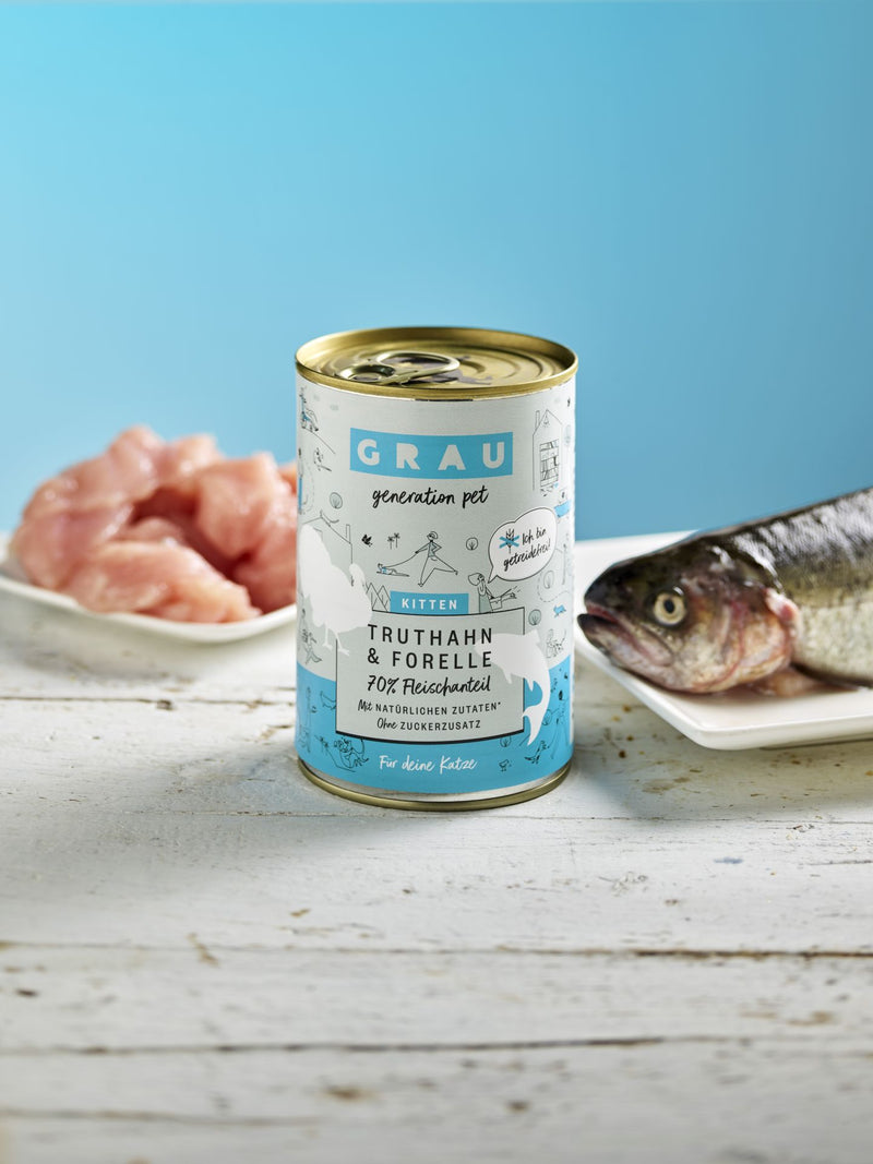 Grau Conserva pentru Pisoi cu Carne de Pastrav si Curcan 200 g