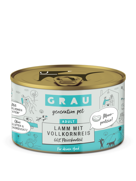 Grau Conserva pentru Caini cu Carne de Miel si Orez Brun