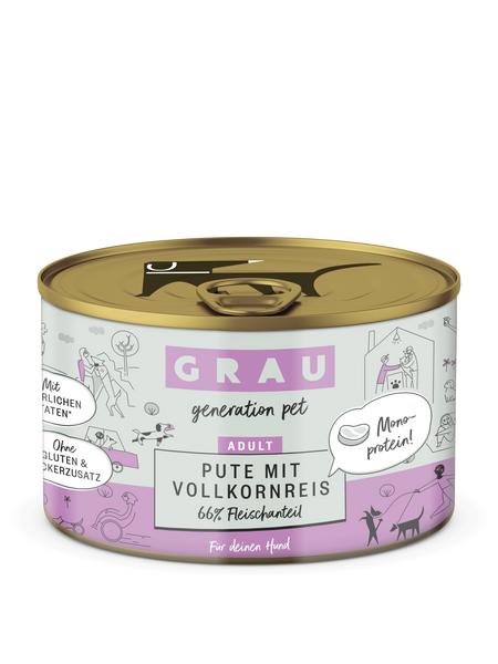 Grau Conserva pentru Caini cu Carne de Curcan si Orez Brun