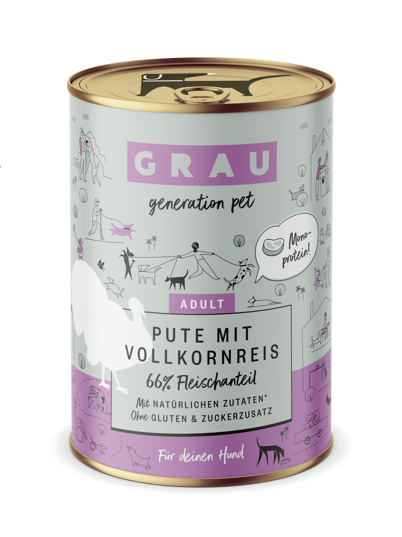 Grau Conserva pentru Caini cu Carne de Curcan si Orez Brun