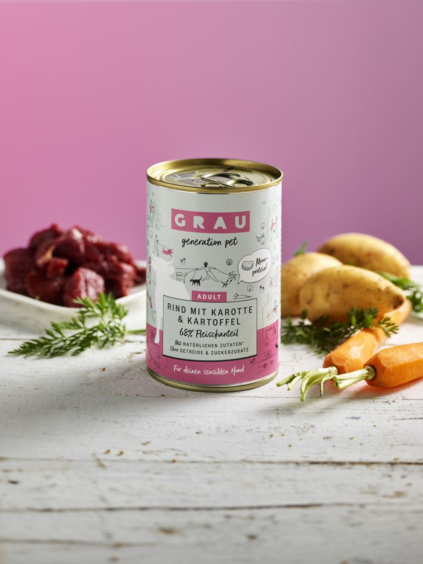 Grau Conserva pentru Caini cu Carne de Vita-Morcov și Cartof