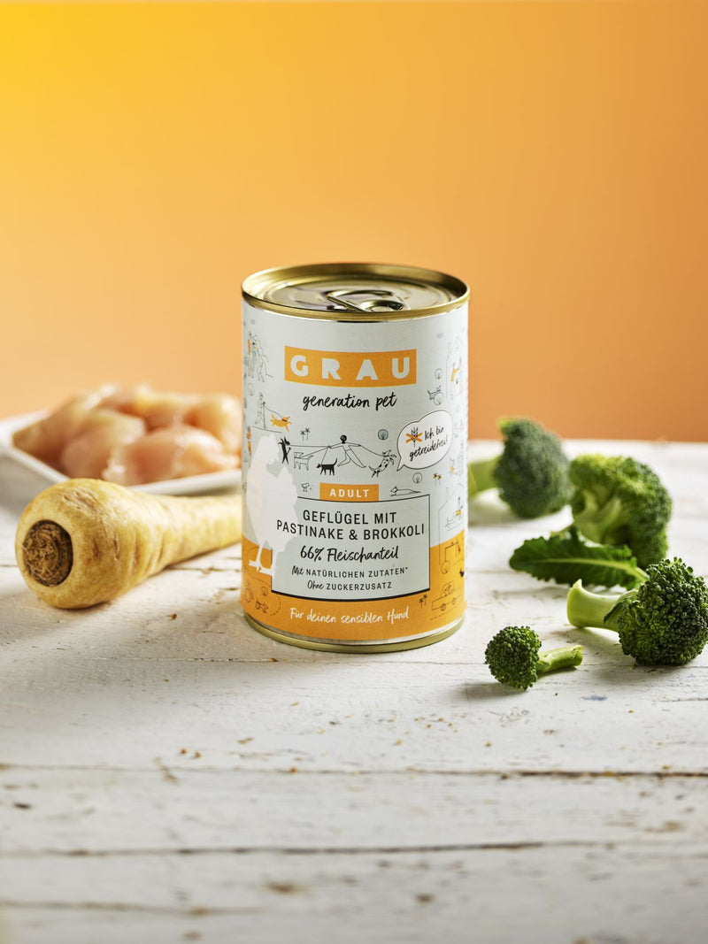 Grau Conserva pentru Caini cu Carne de Pasare-Păstârnac și Broccoli