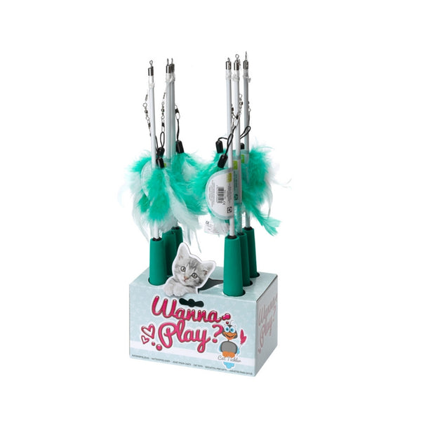Jucarie pisici cu telescop si pana 35-95cm alb/verde