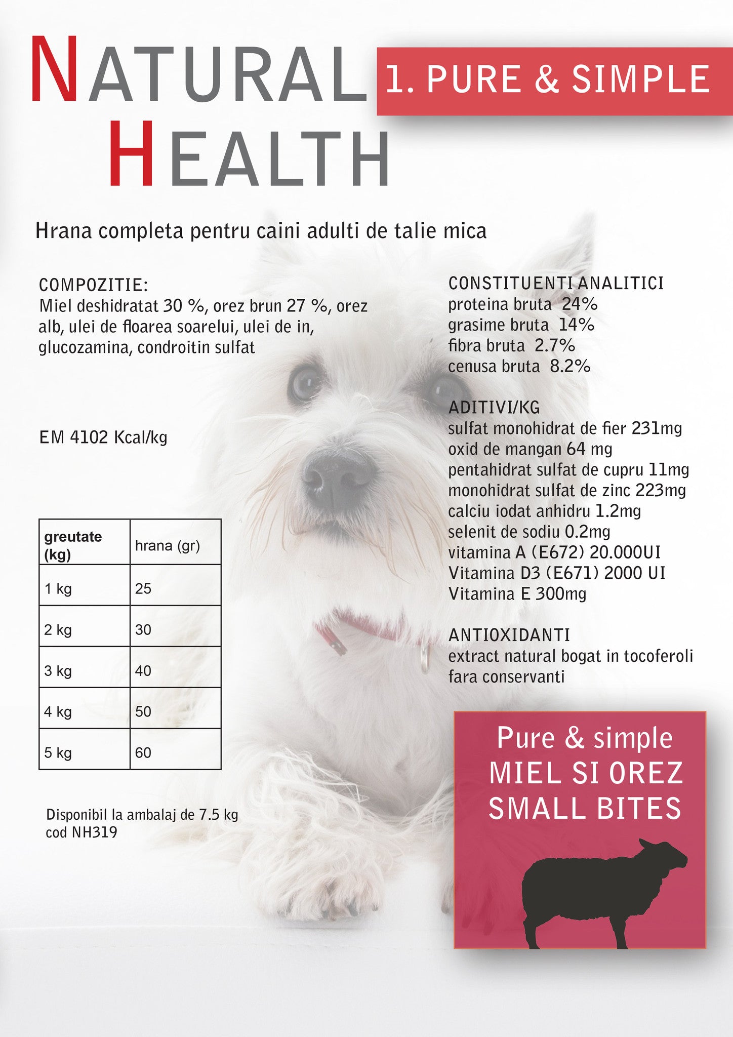 Hrana Premioum Caini Adulti - Natural Health Miel si Orez Talie Mica 7,5kg - Cluj
