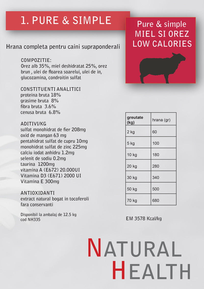 Hrana Caini Premium - Natural Health Miel si Orez Reduced Calories 12,5kg - Cluj