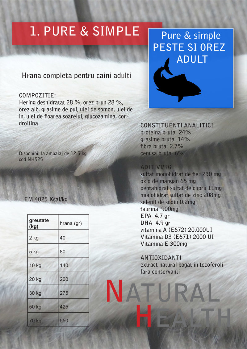 Hrana Caini Adulti - Natural Health Peste si Orez Adult 12,5kg - Cluj