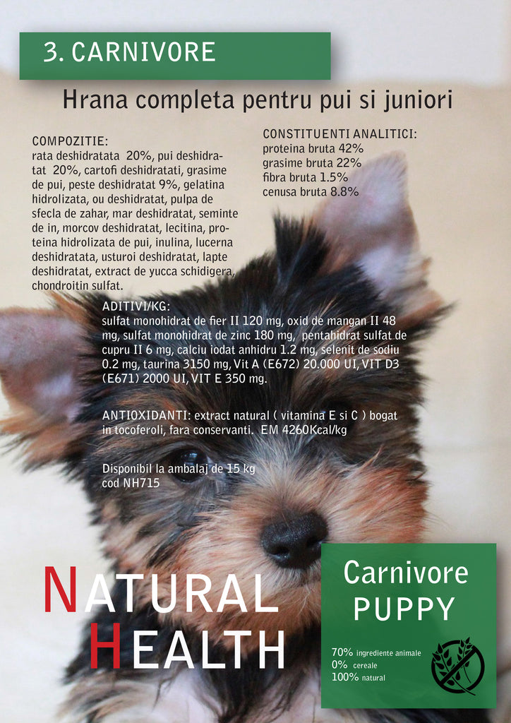 Hrana Pentru Caini Juniori - Natural Health Carnivore puppy - Cluj