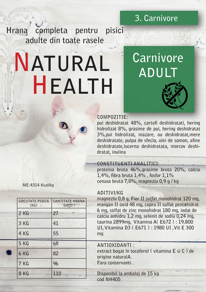 Natural Health Carnivore Hrana uscata pentru pisici cu pui si rata