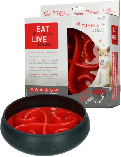 Castron hranire lenta Eat Slow Live Longer Tumble - Rosu 20,5cm