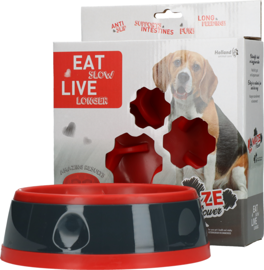 Castron hranire lenta Eat Slow Live Longer Amaze Flower - Rosu M 16cm