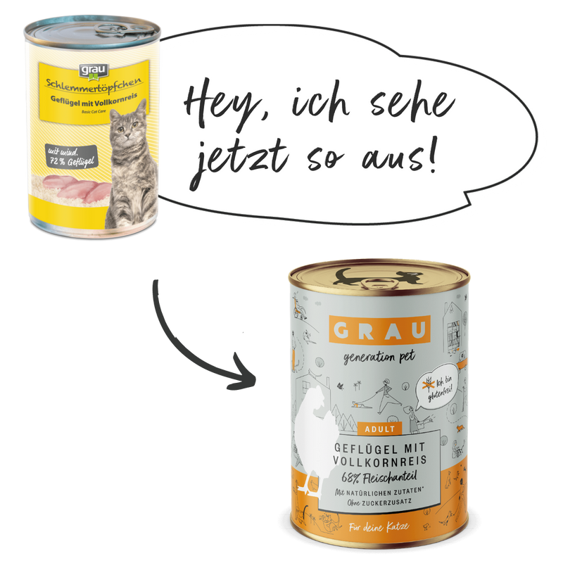 Grau Conserva pentru Pisici cu Carne de Pasare si Orez Brun 200 g