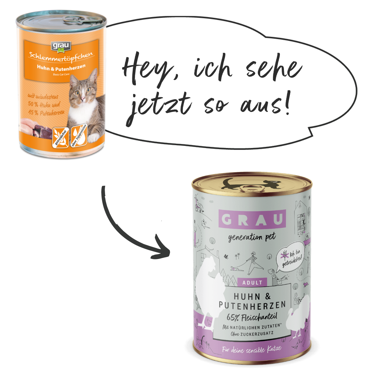 Grau Conserva pentru Pisici cu Carne de Pui si Inimi de Curcan 200 g