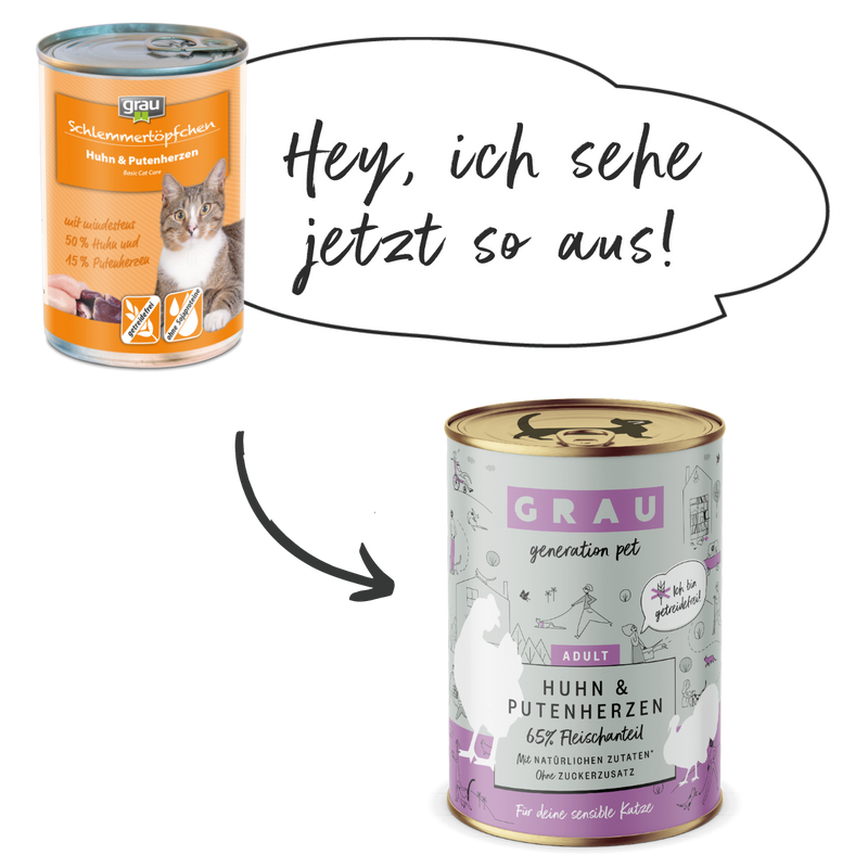 Grau Conserva pentru Pisici cu Carne de Pui si Inimi de Curcan 200 g