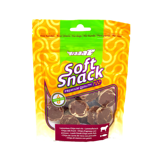 Braaaf Recompense pentru caini Chips cu miel si peste 85gr