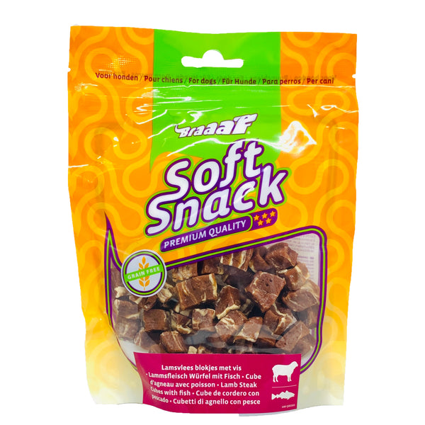 Braaaf Recompense pentru caini cuburi cu miel si peste 1x1cm/85gr