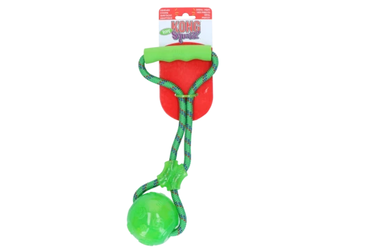 Jucarie Kong Squeezz Ball multicolor + maner din sfoara